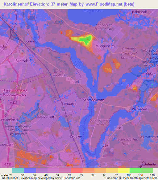 Elevation of Karolinenhof,Germany Elevation Map, Topography, Contour