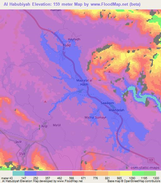 Al Habubiyah,Oman Elevation Map