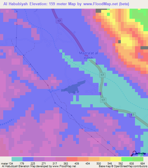 Al Habubiyah,Oman Elevation Map