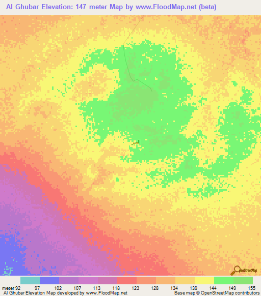 Al Ghubar,Oman Elevation Map