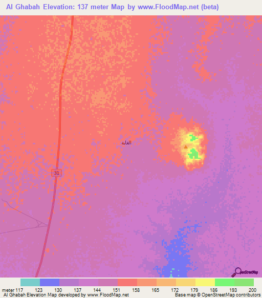 Al Ghabah,Oman Elevation Map