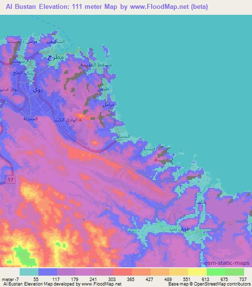 Al Bustan,Oman Elevation Map