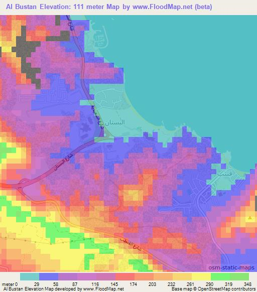 Al Bustan,Oman Elevation Map