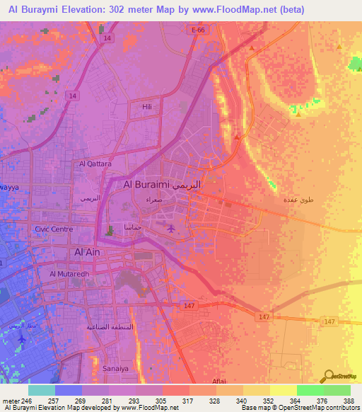 Al Buraymi,Oman Elevation Map