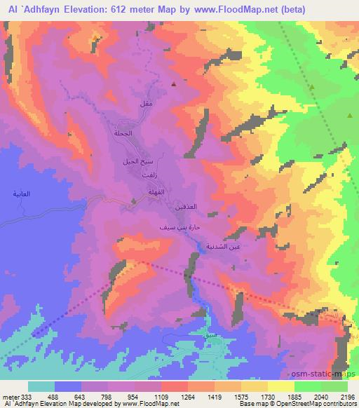 Al `Adhfayn,Oman Elevation Map