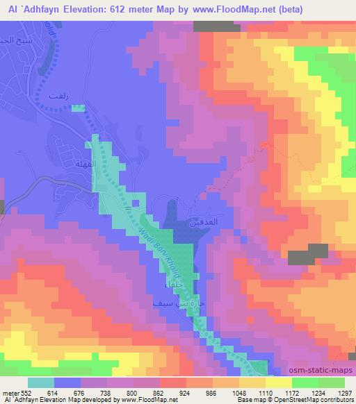 Al `Adhfayn,Oman Elevation Map