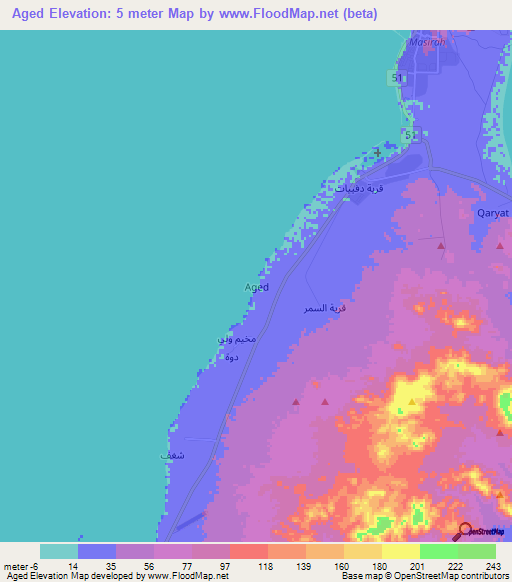 Aged,Oman Elevation Map