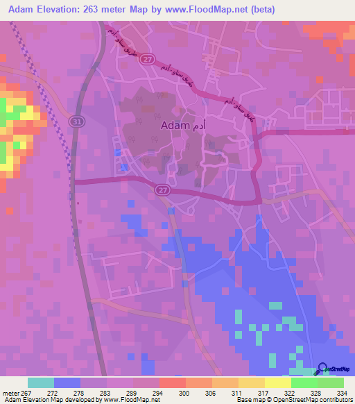 Adam,Oman Elevation Map