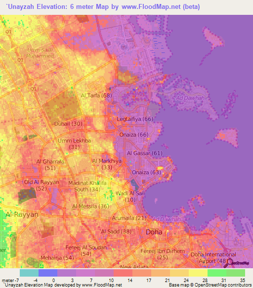 `Unayzah,Qatar Elevation Map