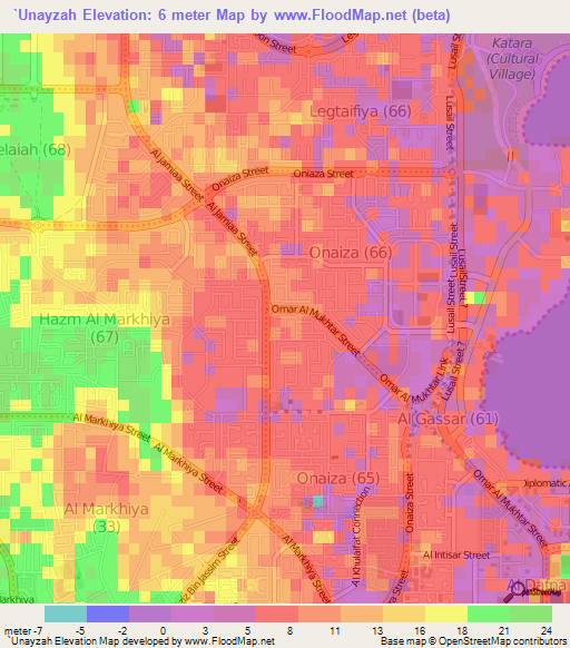 `Unayzah,Qatar Elevation Map