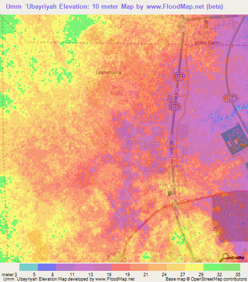 Umm `Ubayriyah,Qatar Elevation Map