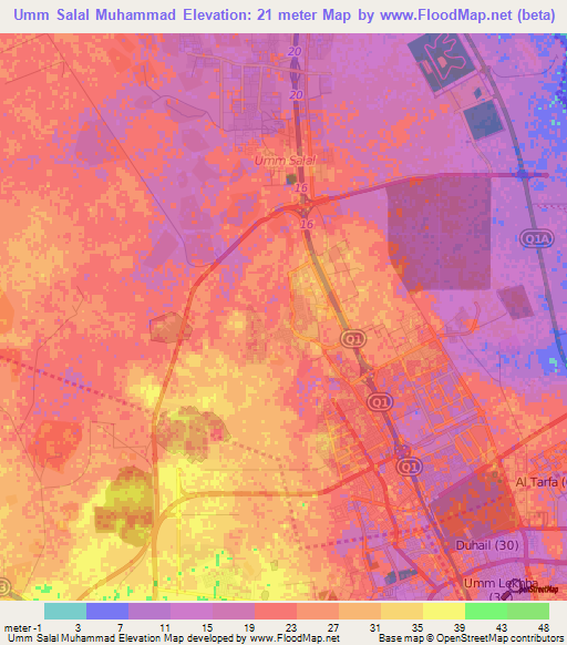 Umm Salal Muhammad,Qatar Elevation Map