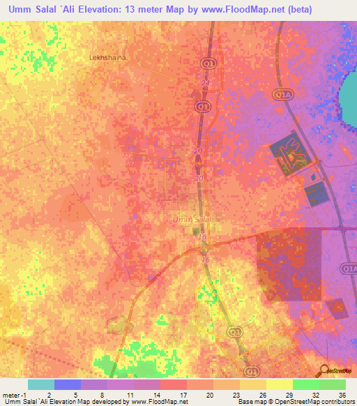 Umm Salal `Ali,Qatar Elevation Map
