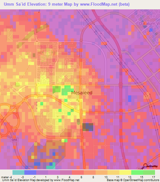 Umm Sa`id,Qatar Elevation Map