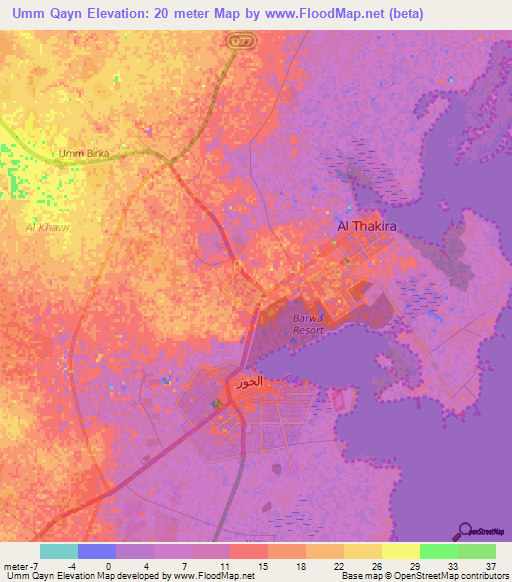 Umm Qayn,Qatar Elevation Map