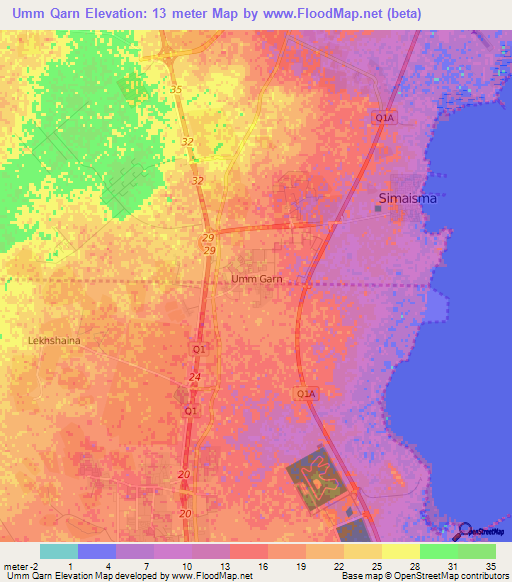 Umm Qarn,Qatar Elevation Map