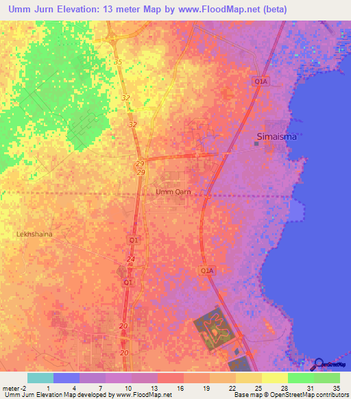 Umm Jurn,Qatar Elevation Map