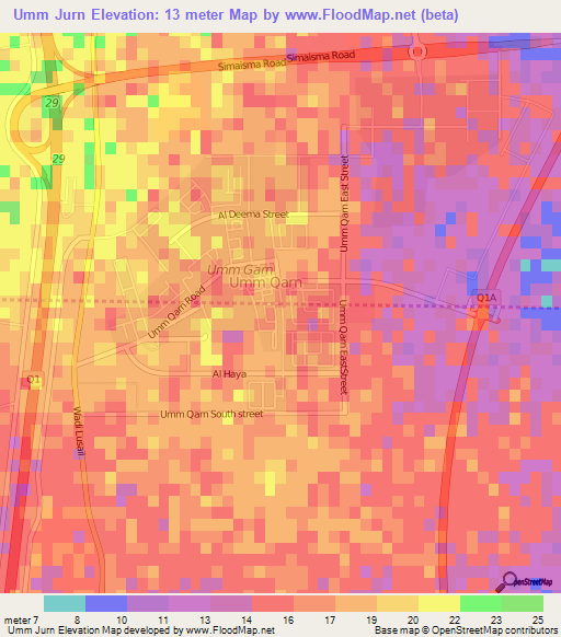 Umm Jurn,Qatar Elevation Map