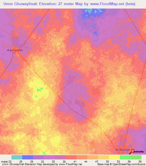 Umm Ghuwaylinah,Qatar Elevation Map