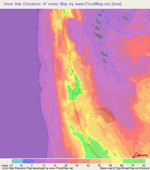 Umm Bab,Qatar Elevation Map