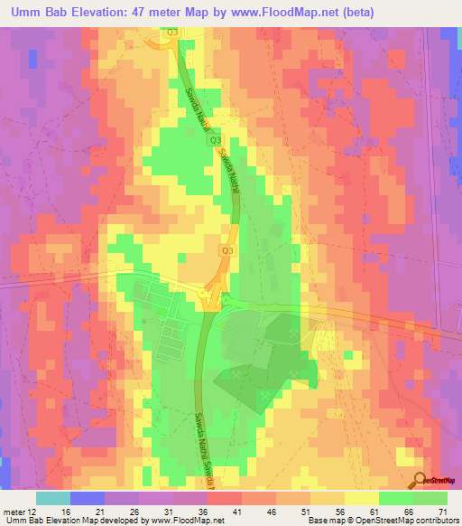 Umm Bab,Qatar Elevation Map