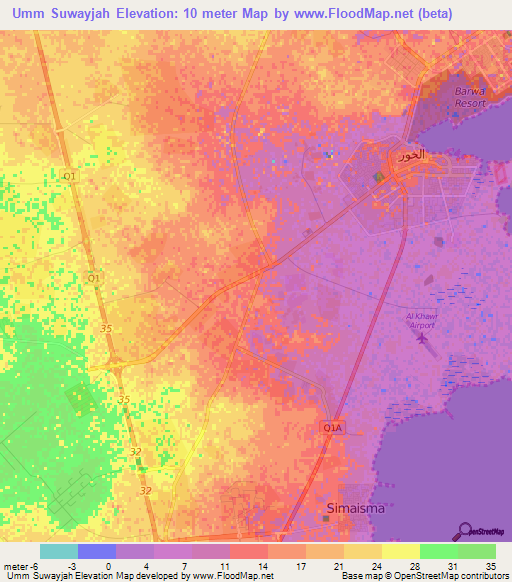 Umm Suwayjah,Qatar Elevation Map