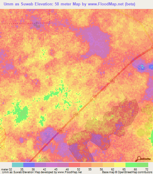 Umm as Suwab,Qatar Elevation Map