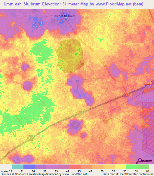 Umm ash Shubrum,Qatar Elevation Map