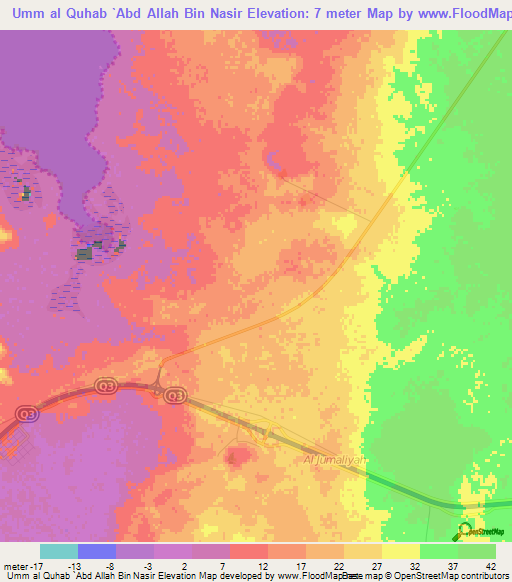 Umm al Quhab `Abd Allah Bin Nasir,Qatar Elevation Map