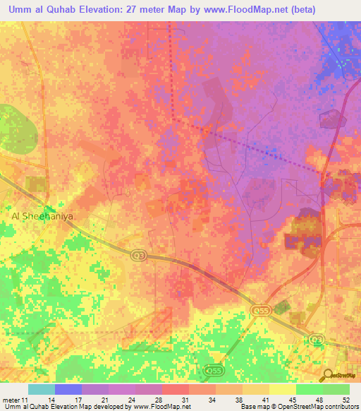 Umm al Quhab,Qatar Elevation Map