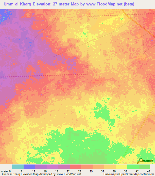 Umm al Kharq,Qatar Elevation Map