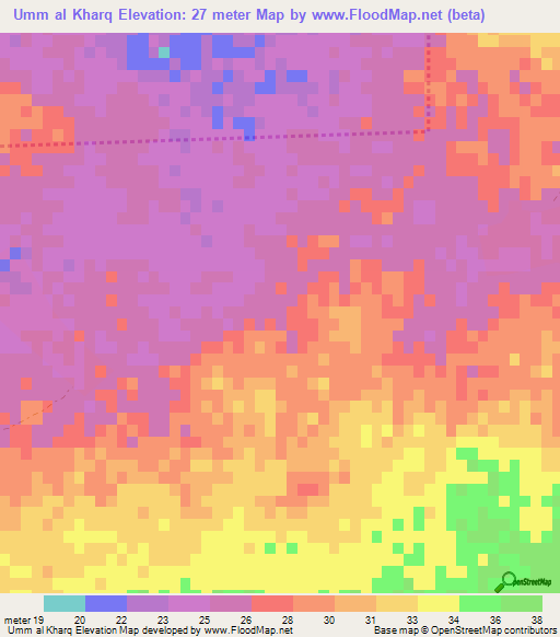 Umm al Kharq,Qatar Elevation Map