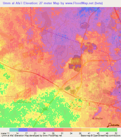 Umm al Afa`i,Qatar Elevation Map