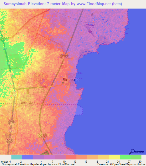 Sumaysimah,Qatar Elevation Map