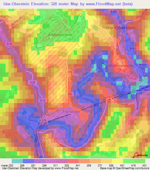 Idar-Oberstein,Germany Elevation Map