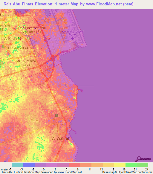 Ra's Abu Fintas,Qatar Elevation Map