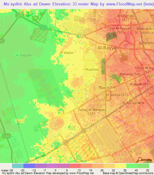 Mu`aydhir Abu ad Dawm,Qatar Elevation Map