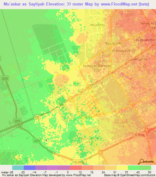 Mu`askar as Sayliyah,Qatar Elevation Map