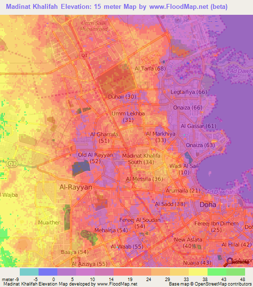 Madinat Khalifah,Qatar Elevation Map