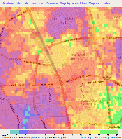 Madinat Khalifah,Qatar Elevation Map
