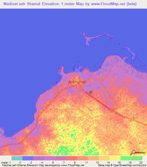 Madinat ash Shamal,Qatar Elevation Map