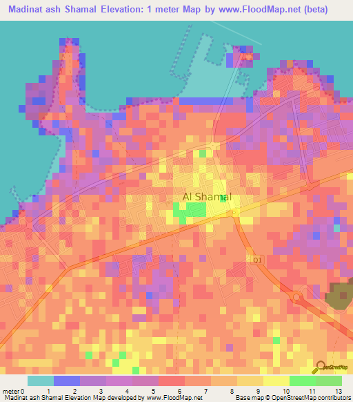 Madinat ash Shamal,Qatar Elevation Map