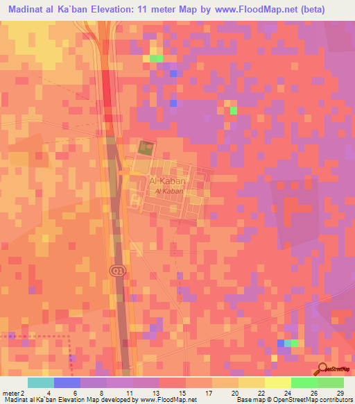 Madinat al Ka`ban,Qatar Elevation Map