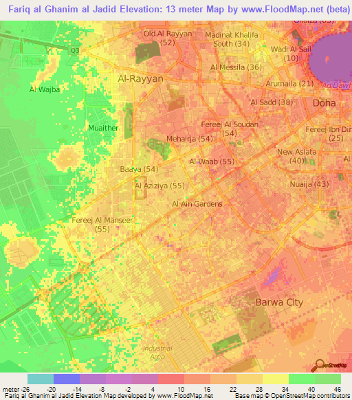 Fariq al Ghanim al Jadid,Qatar Elevation Map