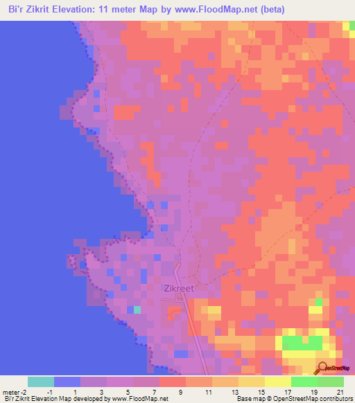 Bi'r Zikrit,Qatar Elevation Map