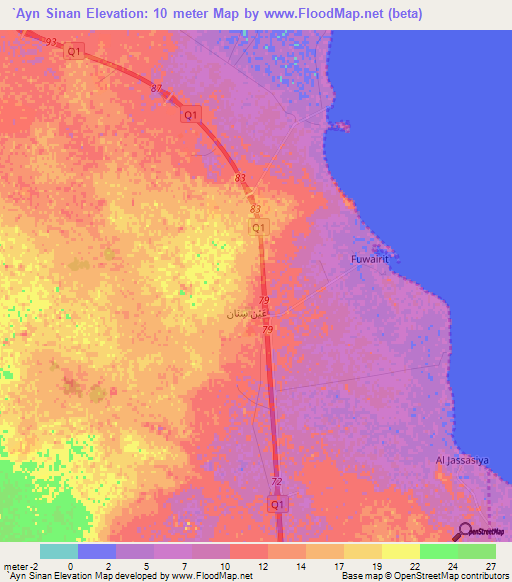 `Ayn Sinan,Qatar Elevation Map