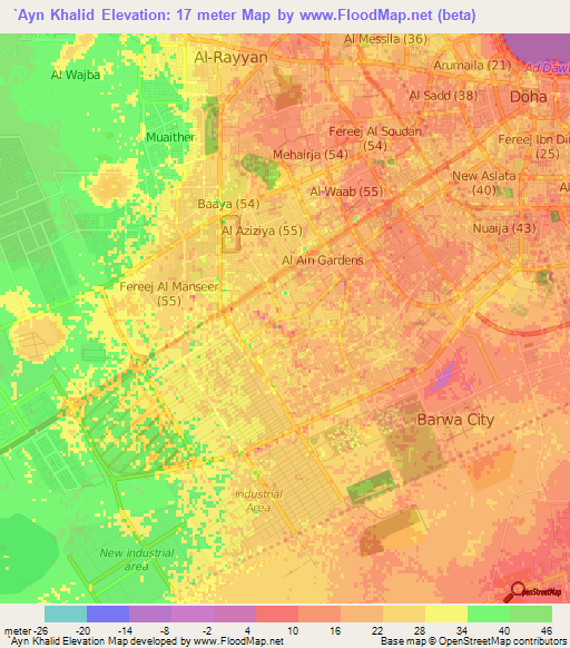 `Ayn Khalid,Qatar Elevation Map