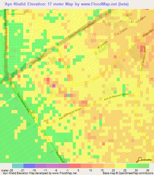 `Ayn Khalid,Qatar Elevation Map