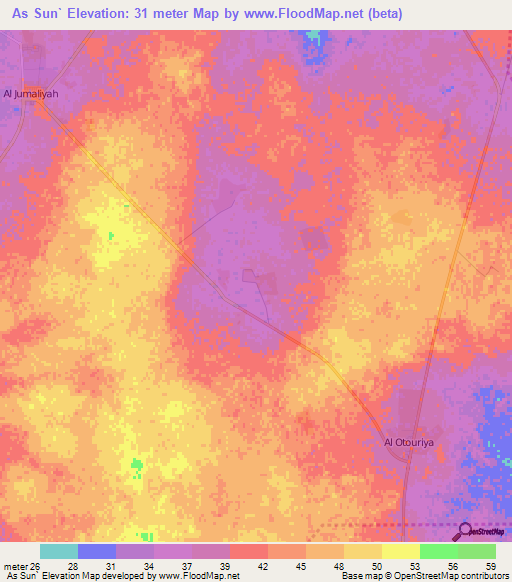 As Sun`,Qatar Elevation Map