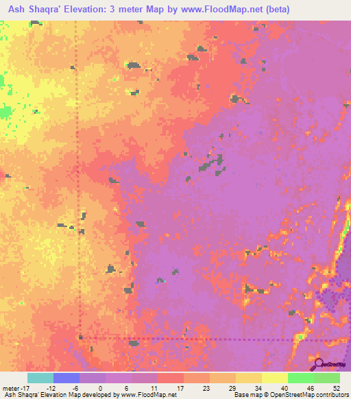 Ash Shaqra',Qatar Elevation Map